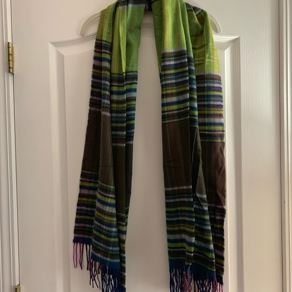 Fraas green and blue fringe scarf